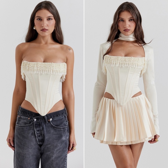 NEW House of CB Aubrie Top & Shrug Set Vintage Cream Small - Picture 1 of 17